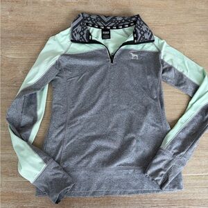 Victoria’s Secret PINK Size Small Quarter Zip Colorblock Track Jacket-Mint/Grey